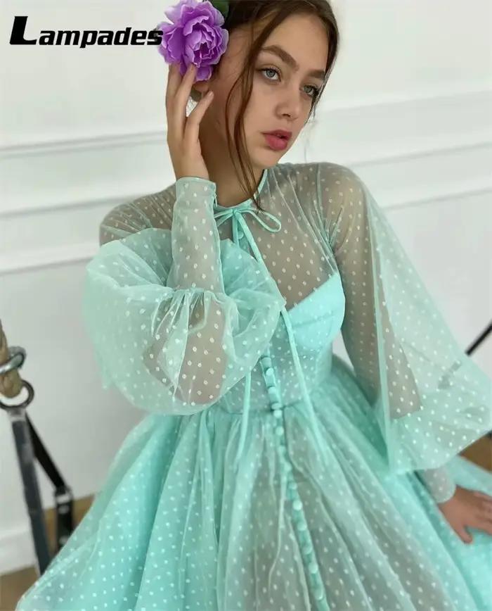 Robe de Bal à Manches sulfen Tulle Vert Turquoise pour Femme