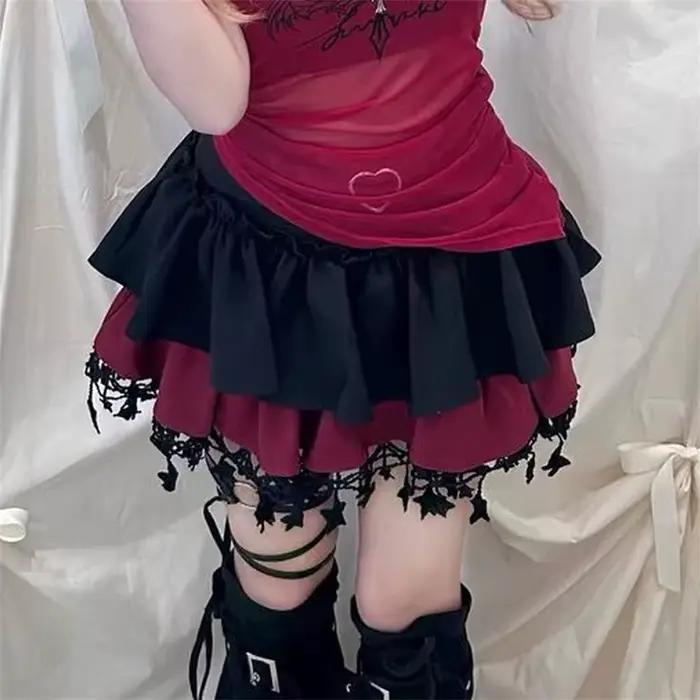 2025 2000s Punk noir rouge Kawaii à volants Mini jupes décontractées Patchwork taille haute gland robe de bal Kpop une ligne sous-culture jupe