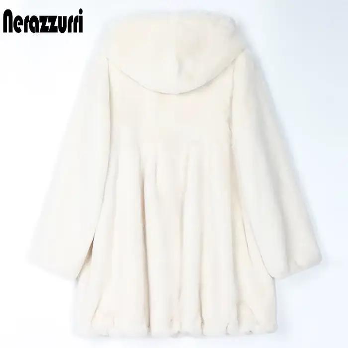 Manteau en fausse fourrure plissée Nerazzurri pour femme, veste légère et douce avec jupe à capuche, mode automne 2022, fourrure fine à la mode, taille large, design moderne, polyvalent, élégant, confortable