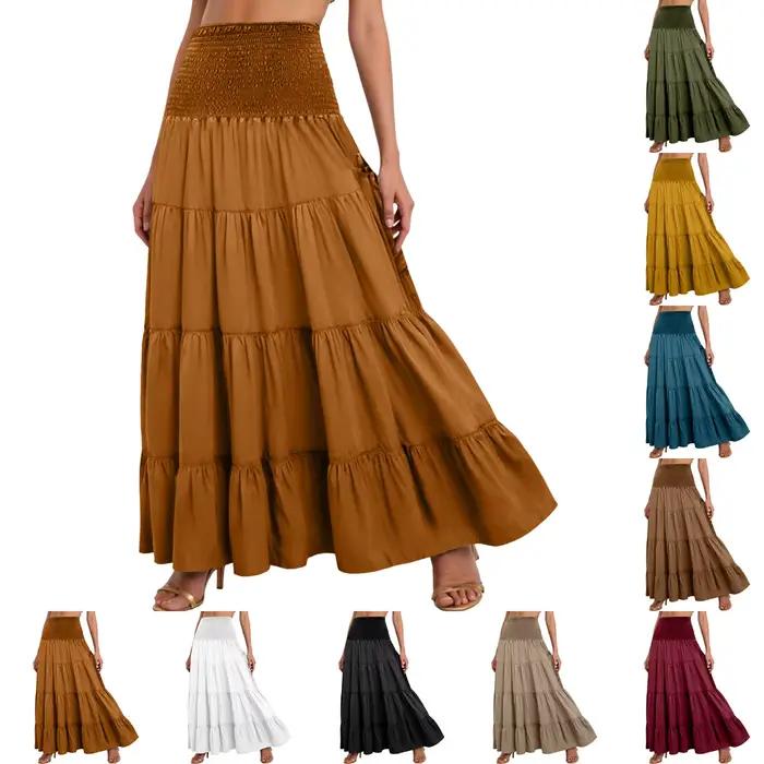 Boho fée jupes femmes à plusieurs niveaux Convertible robe bustier avec poches Vintage Hippie gitane a-ligne Maxi jupe polyvalente Sarong