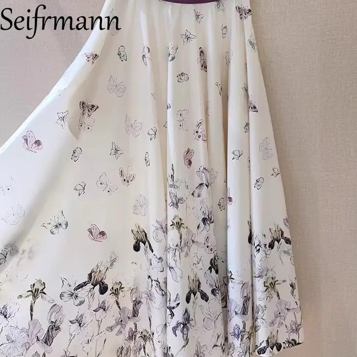 Seifrmann 2026 printemps femmes nouvelle mode et élégante Iris papillon imprimé coton a-ligne demi-longueur jupe