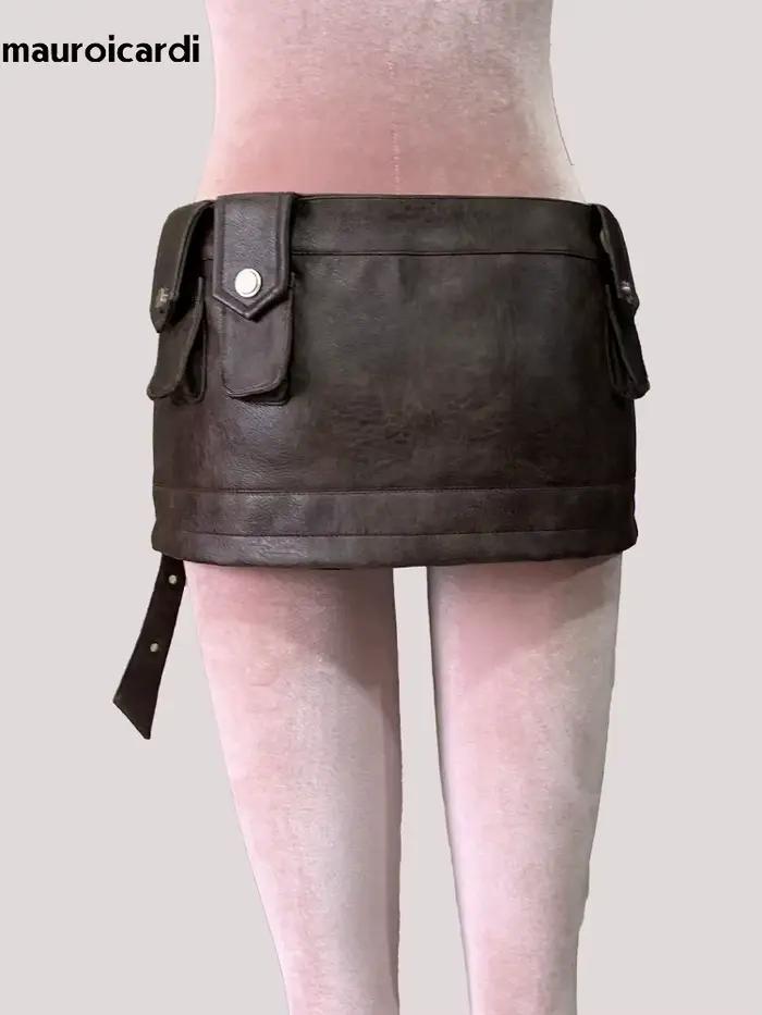 Mini jupe en cuir Pu marron pour femmes
