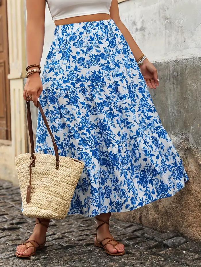Jupe mi-longue élégante à imprimé floral pour femmes