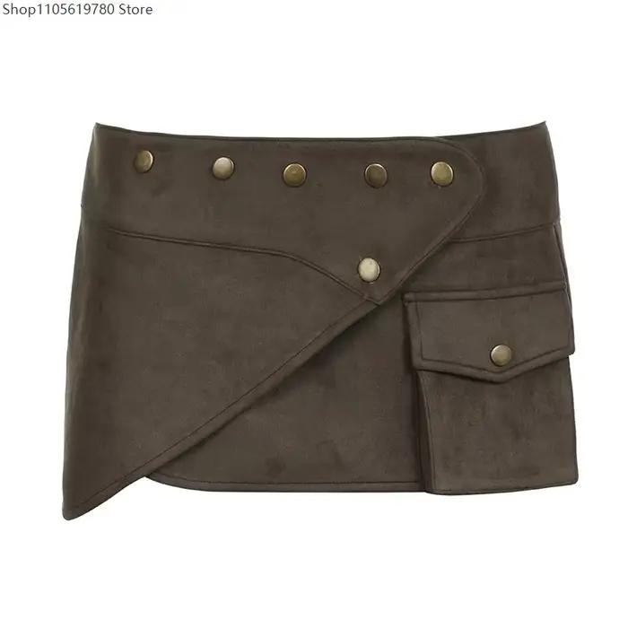 Mini-jupe asymétrique vintage en suède
