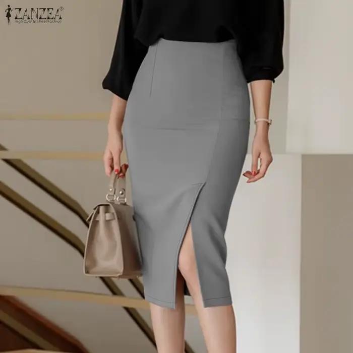 Jupe crayon mi-longue taille haute pour femme ZANZEA