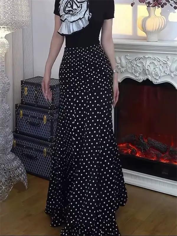 Jupe noire à pois pour femme