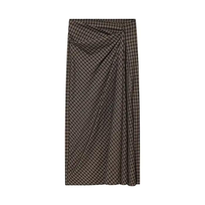 Jupe midi plissée élégante à carreaux