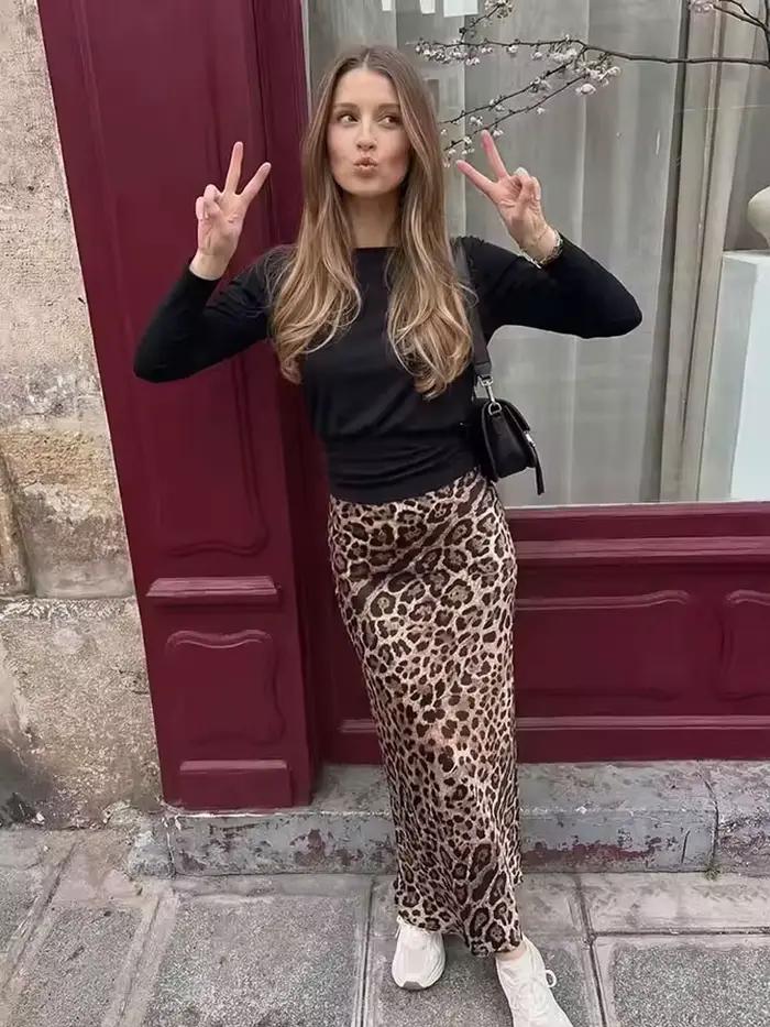 Jupe longue à imprimé léopard pour femmes HH