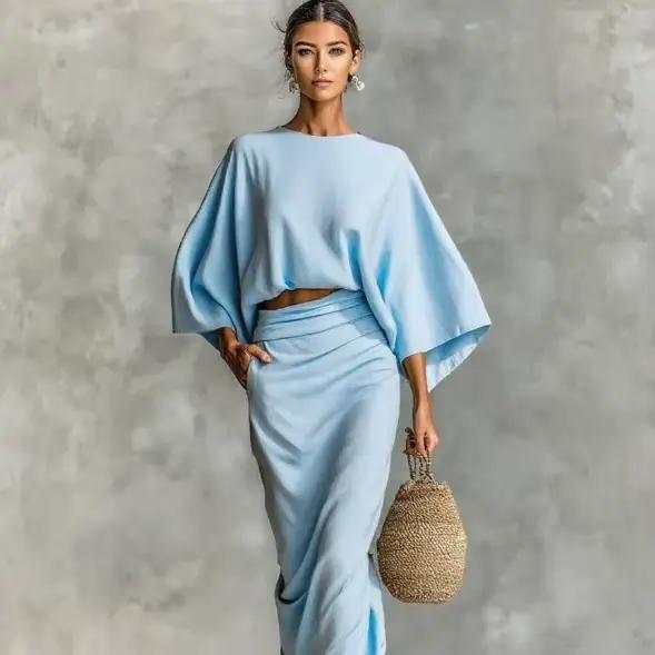 Ensemble deux pièces jupe élégante de couleur unie pour femmes