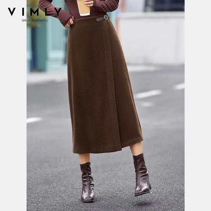 Jupe mi-longue marron portefeuille VIMLY pour femme