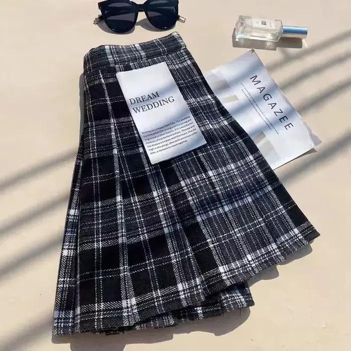 Jupes plissées en laine à carreaux pour femmes automne hiver taille haute Preppy chaud Mini