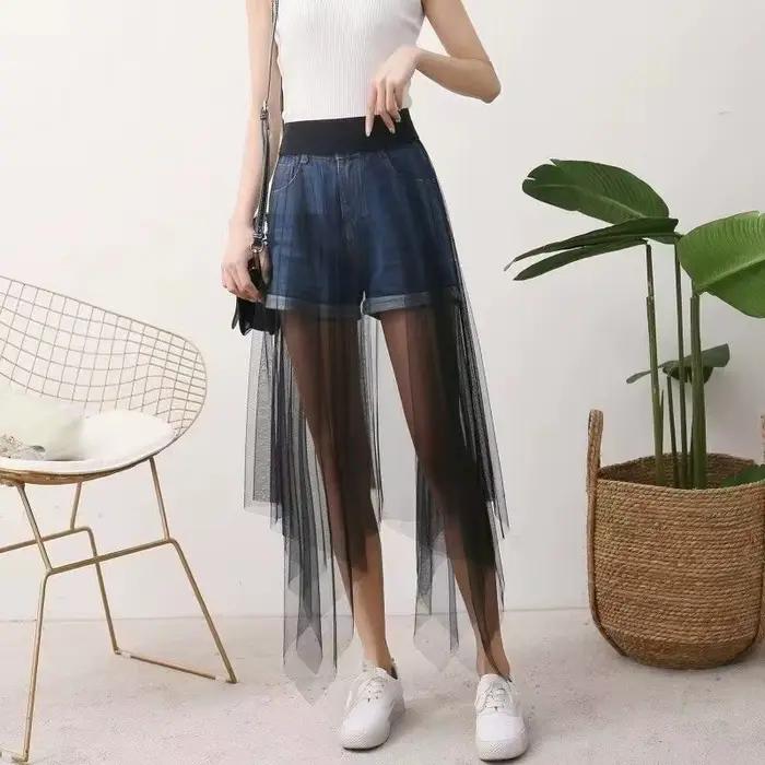 Noir blanc longue Tulle dentelle maille jupe femmes jupon sous-jupe été coréen irrégulière couvrir