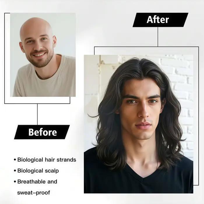 Perruque longue bouclée noire pour homme, style classique et tendance, perruque en fibre synthétique noire, style rock adapté à un usage quotidien
