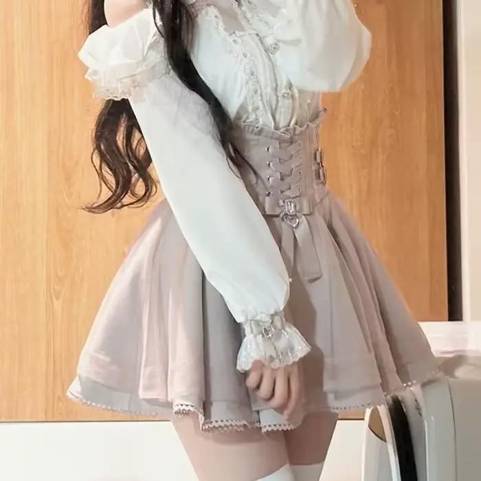 Kimutomo jupes douces femmes volants Patchwork pansement coeur taille haute Style Lolita mode jupe élégante femme décontracté
