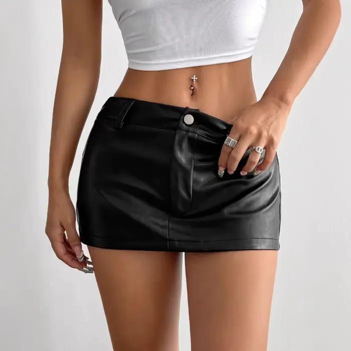 Jupe courte en cuir PU noir pour femme