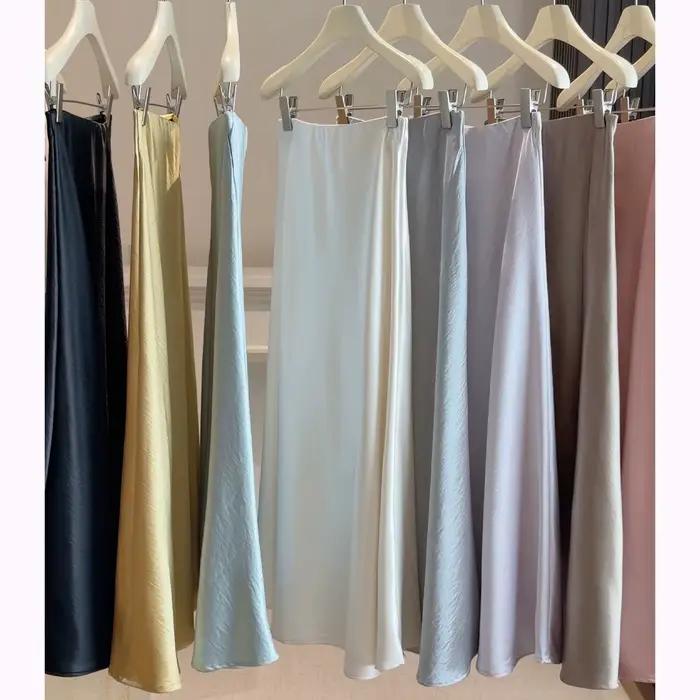Jupe queue de poisson en satin fibre de polyester mi-mollet décontractée pour femmes occasions spéciales sorties nocturnes printemps automne