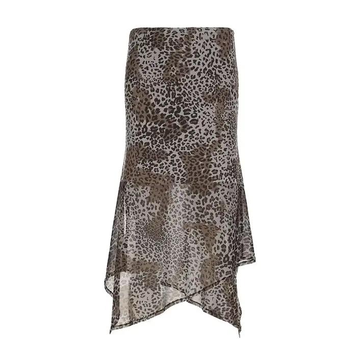Jupe longue irrégulière en maille léopard