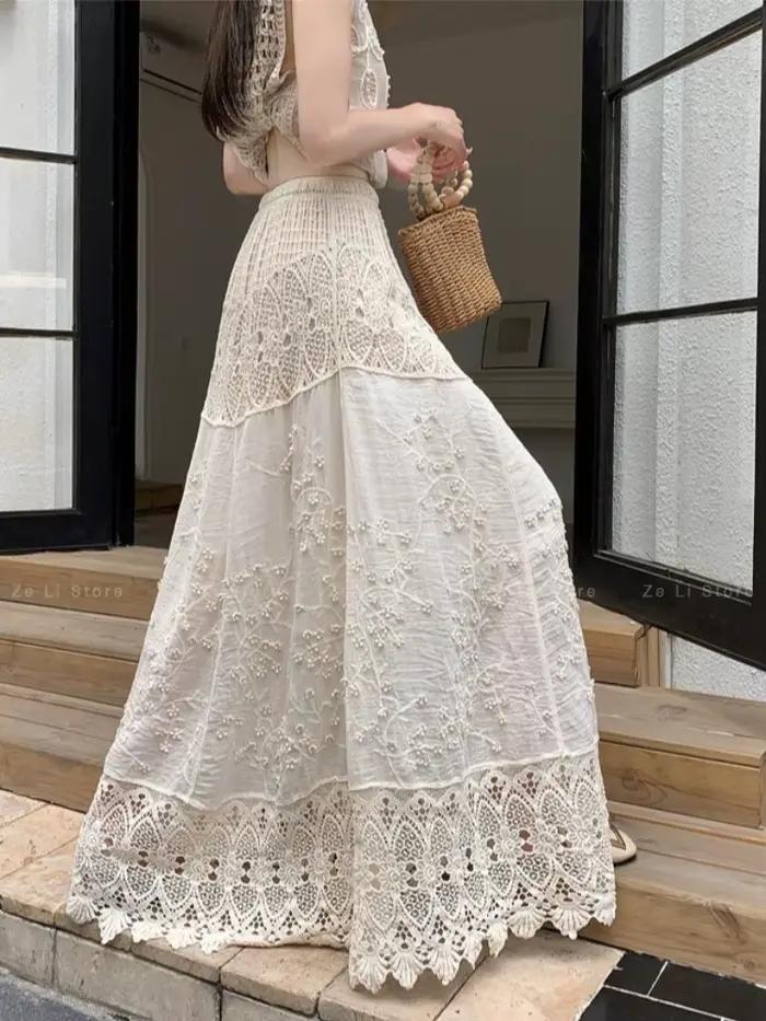 Jupe longue en crochet ajourée en dentelle pour femme