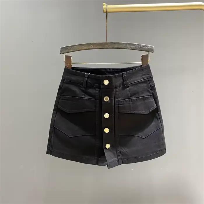 Jupe en jean vintage à simple boutonnage pour femme