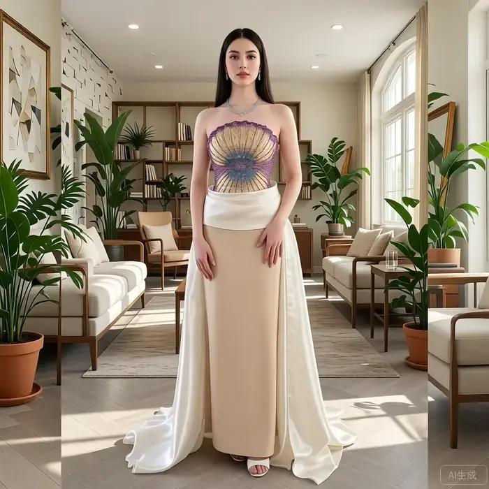 Jupe longue plissée en satin pour femme