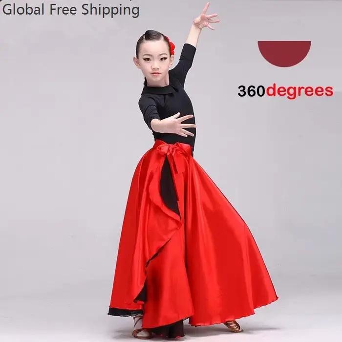 Flamenco espagnol châle jupe femmes adulte sevillana Performance danse noir grande taille femme filles Satin carnaval ballerine robe