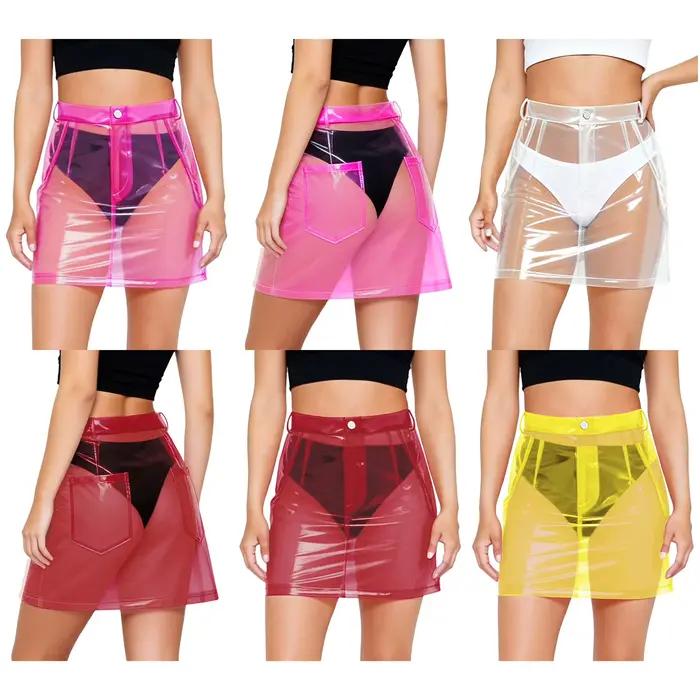 Jupe crayon transparente en PVC pour femme
