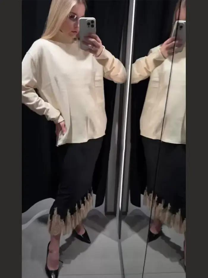 Jupe mi-longue noire pour femmes