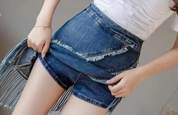 Frange Gyaru courte bleu Wrap femmes jupe en jean serré Coquette Mini Sexy femme