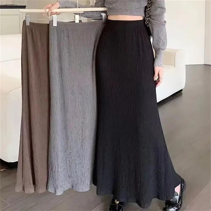 Jupe longue plissée taille haute pour femme