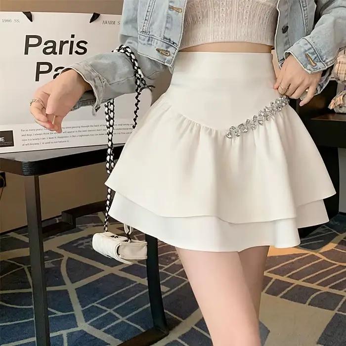 Jupe Courte Plissée en Mousseline de Soie pour Femme