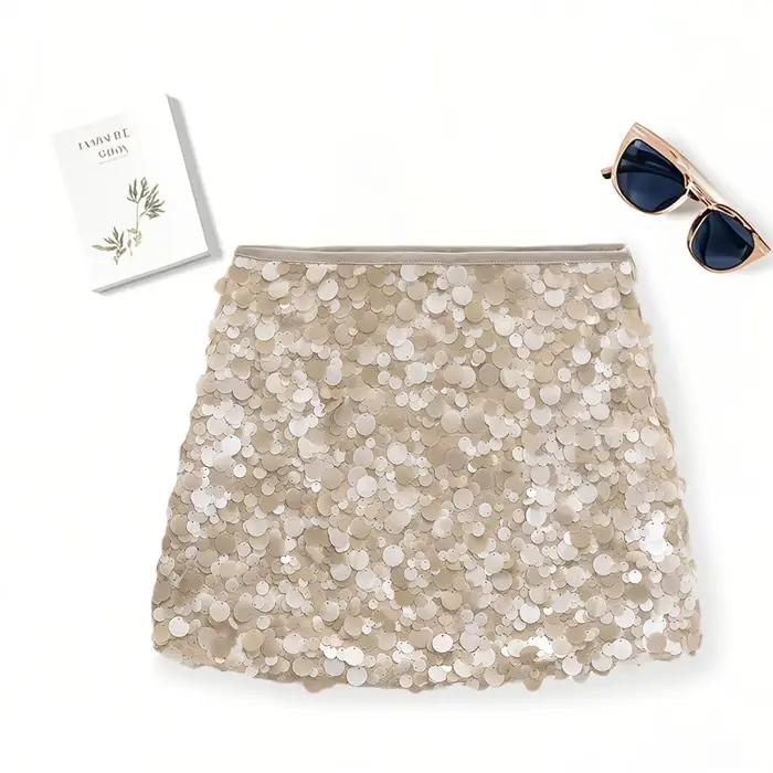Mini jupe à paillettes solide pour femmes