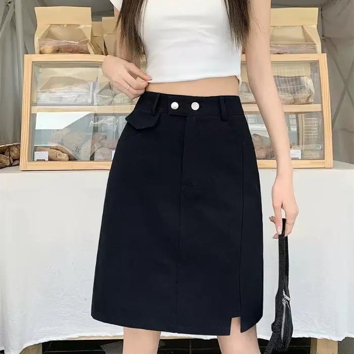 Jupe en jean polyester pour femme, coupe trapèze, taille haute, mi-longue, plage, streetwear, printemps été 2026