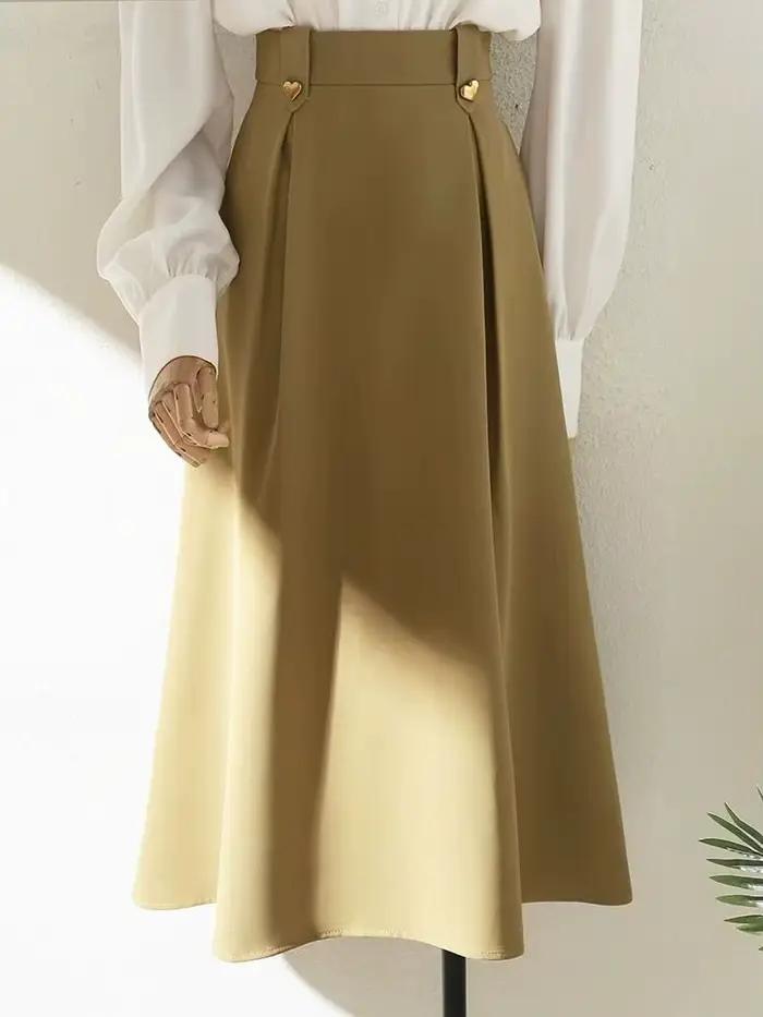 Jupe kaki jupe Midi femme drapée taille haute jupe de costume design mince et ample