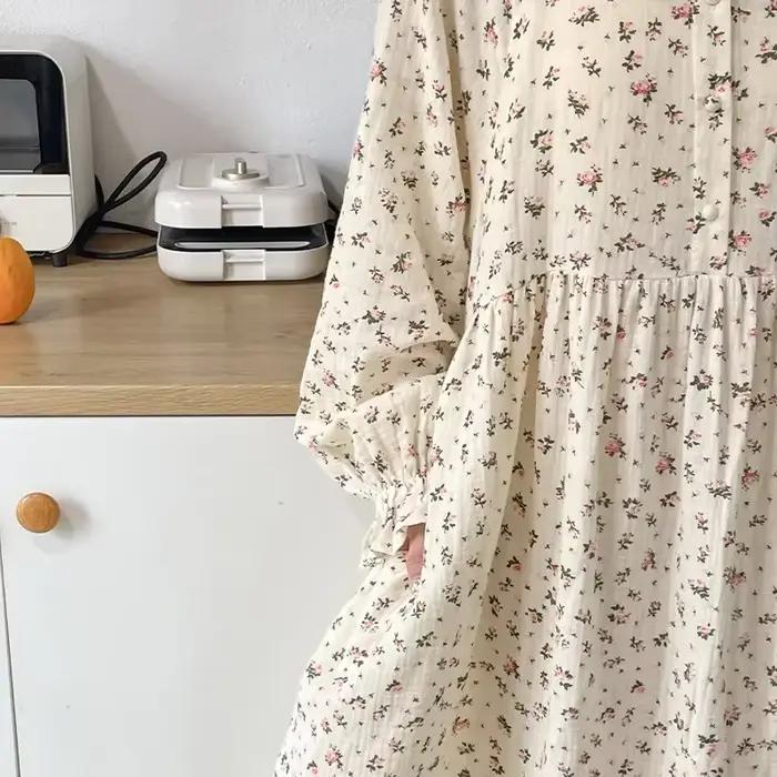Robe en mousseline 100% coton pour femmes, imprimée, manches longues, boutonnée, style décontracté chic, surdimensionnée, ample, mini, brodé, haute élasticité, crêpe de chine