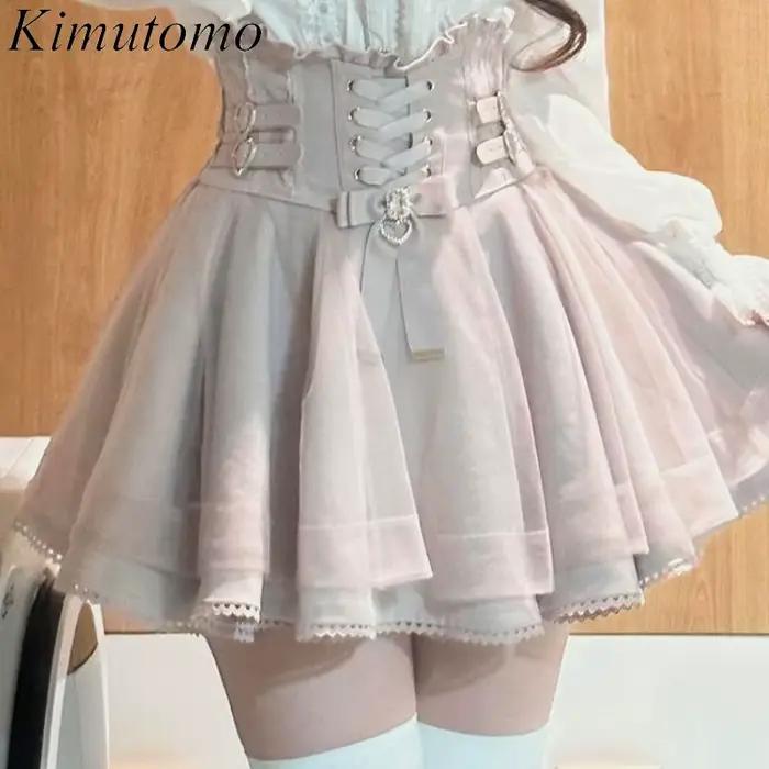 Kimutomo jupes douces femmes volants Patchwork pansement coeur taille haute Style Lolita mode jupe élégante femme décontracté