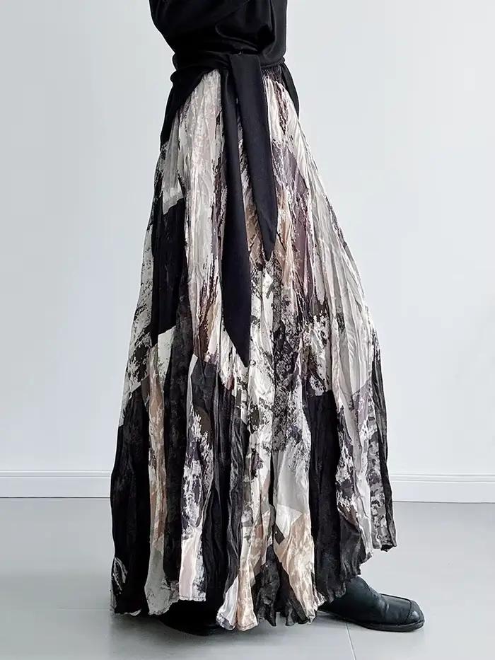 [EAM] taille haute élastique imprimé plissé élégant a-ligne demi-corps jupe femmes mode marée nouveau printemps automne 2026 1DJ5417