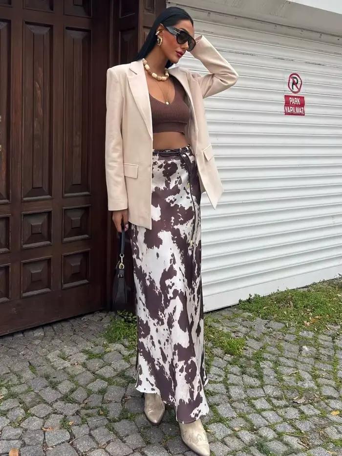 Jupe en Satin imprimé Animal pour femmes