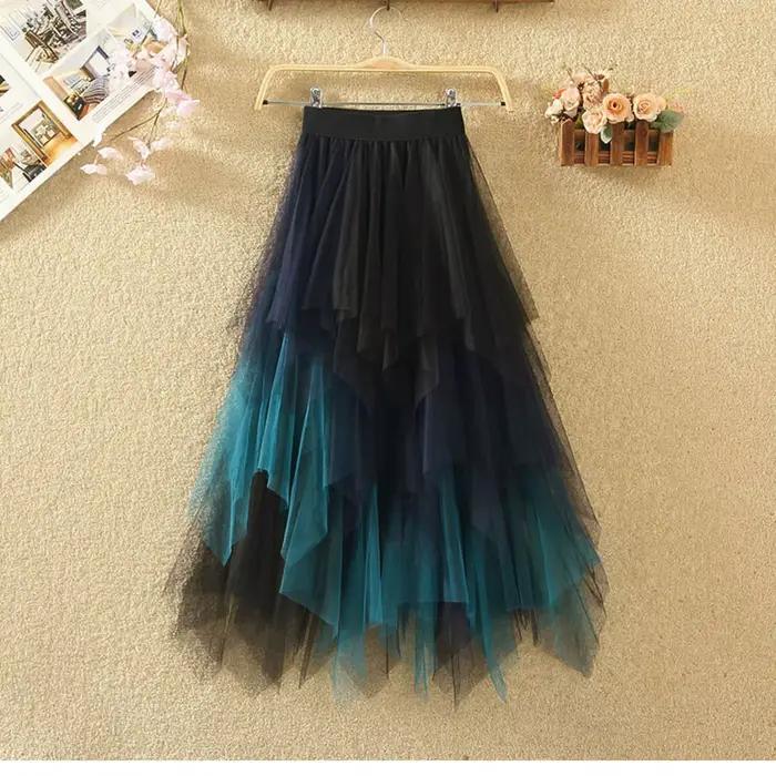 Jupes décontractées Punk Sexy Net fil taille haute jupe irrégulière pour les femmes été nouveau Style gothique européen et américain polyvalent