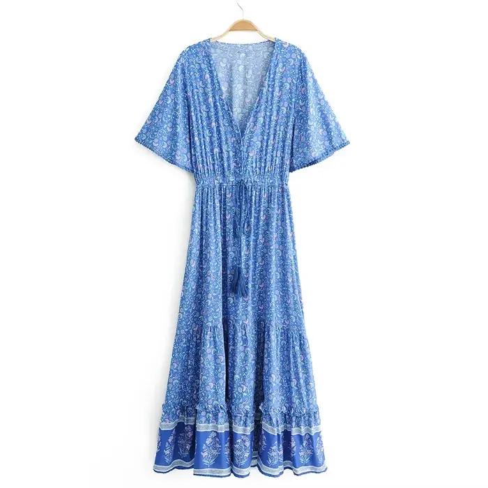 Robes Maxi en Coton Bleu Rayonne pour Femmes