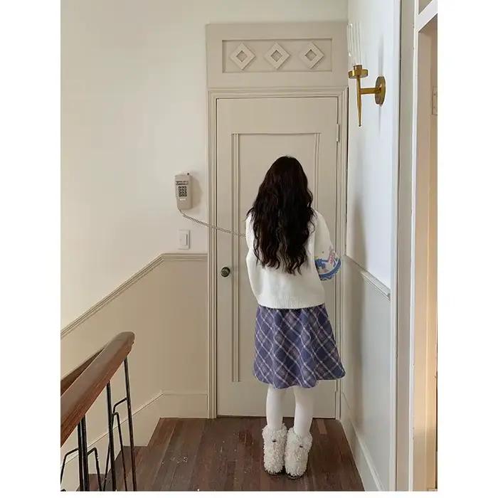 Jupe Courte à Carreaux Violets pour Femme