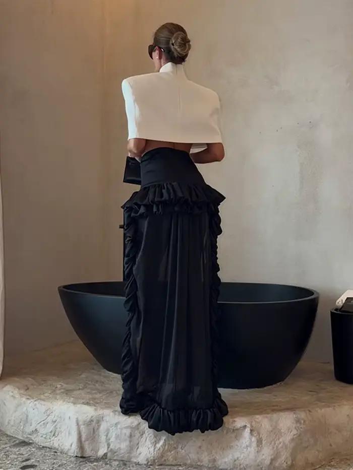 Ensemble élégant jupe et haut châle pour femme