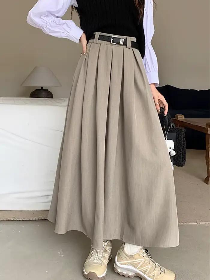 Jupe plissée à taille élastique avec ceinture pour femme