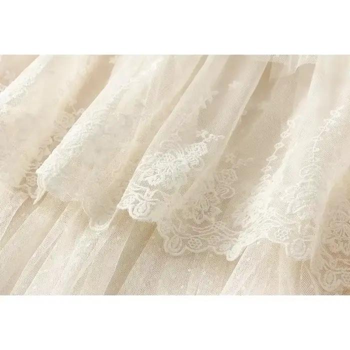 Élégante jupe longue en mousseline patchwork de dentelle