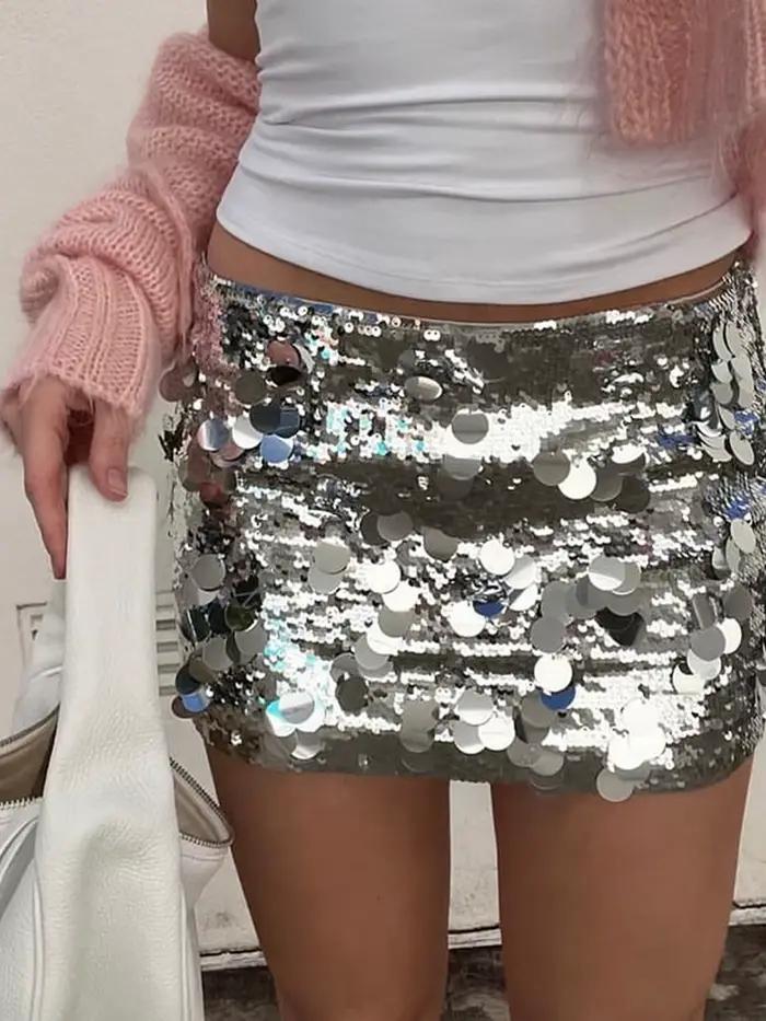 Y2k – jupe Vintage à paillettes pour femmes
