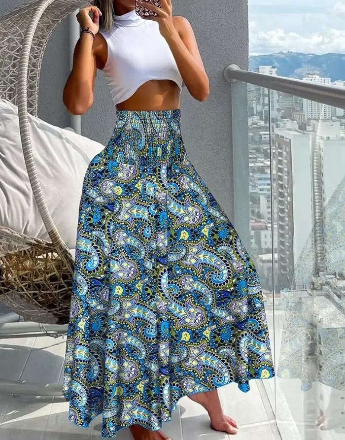 Jupe longue pour femme à taille haute et élastique