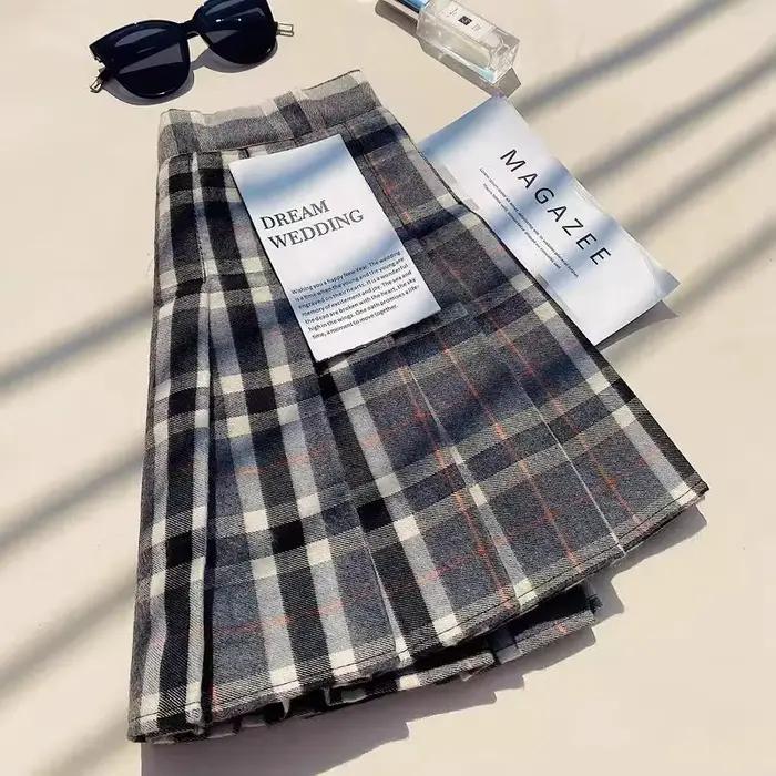 Jupes plissées en laine à carreaux pour femmes automne hiver taille haute Preppy chaud Mini