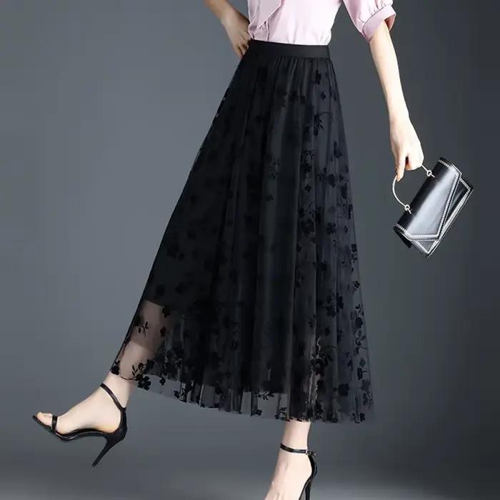 Femmes coréennes jupe en Tulle mode été crochet Floral