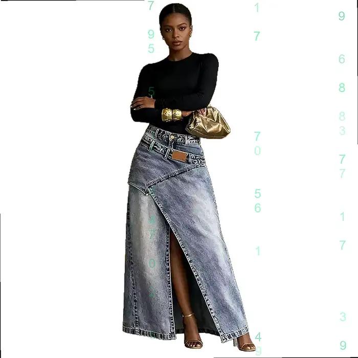 Jupe en jean taille haute à fente irrégulière