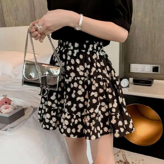 InjShort-Jupes florales en satin pour femmes