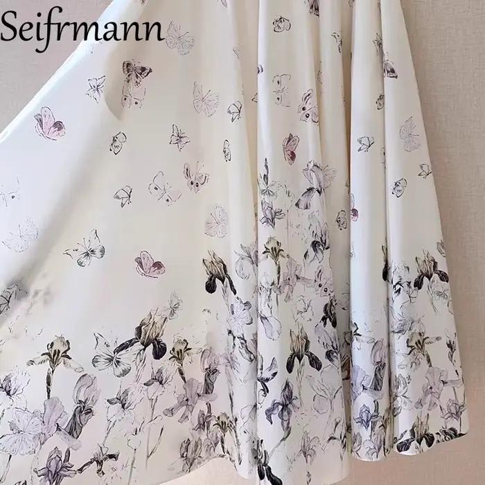 Seifrmann 2026 printemps femmes nouvelle mode et élégante Iris papillon imprimé coton a-ligne demi-longueur jupe